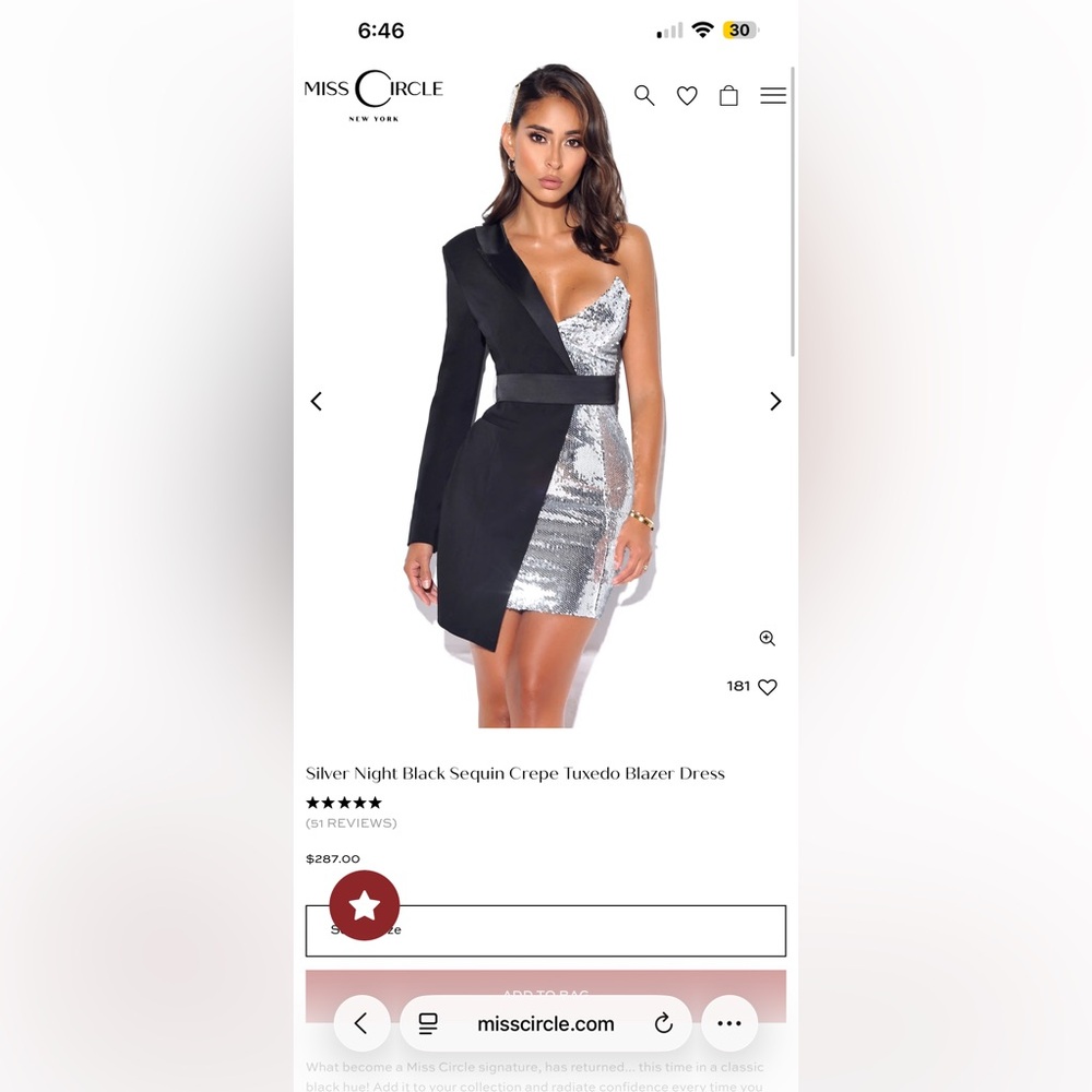 Miss Circle Black and Silver One Shoulder Dress